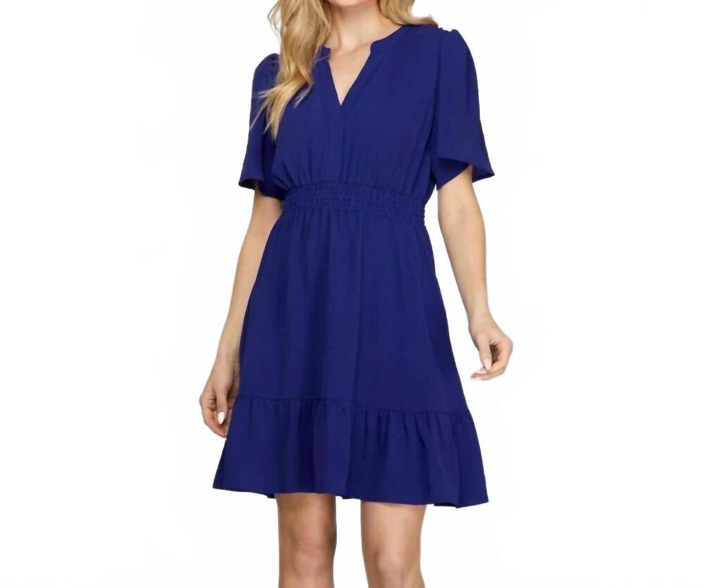 NEW SHE + SKY ruffe hem mini dress in navy